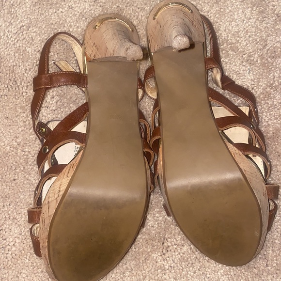 Michael Kors Brown Studded Sandal Cork Heels Sz8.5 - Picture 4 of 6